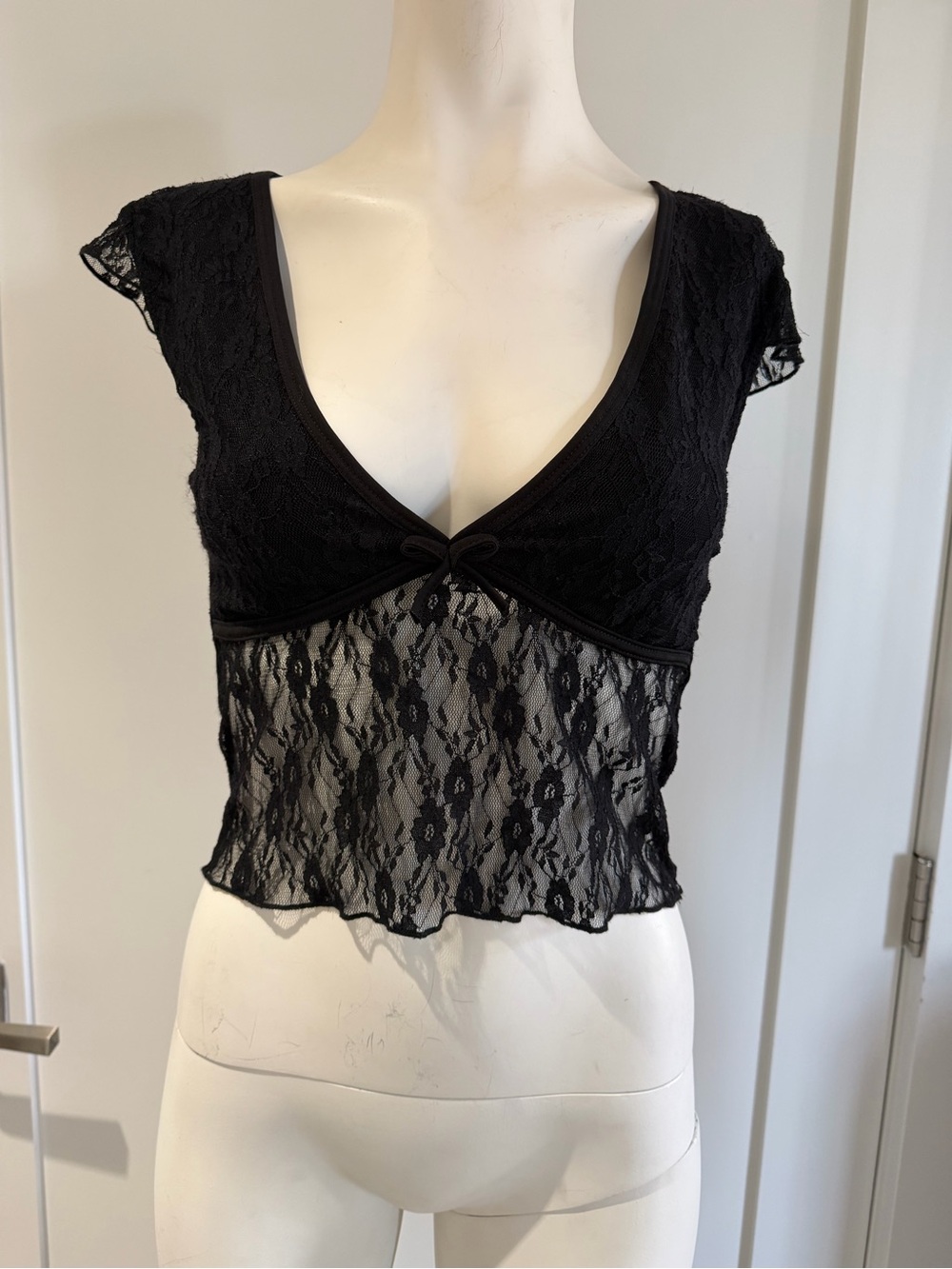 Black Lace V-Neck Cropped Camisole